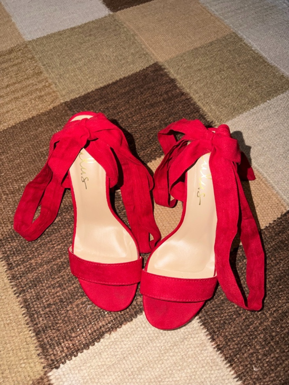 Lulu's Red Suede Tie-Ankle High Heel Sandals